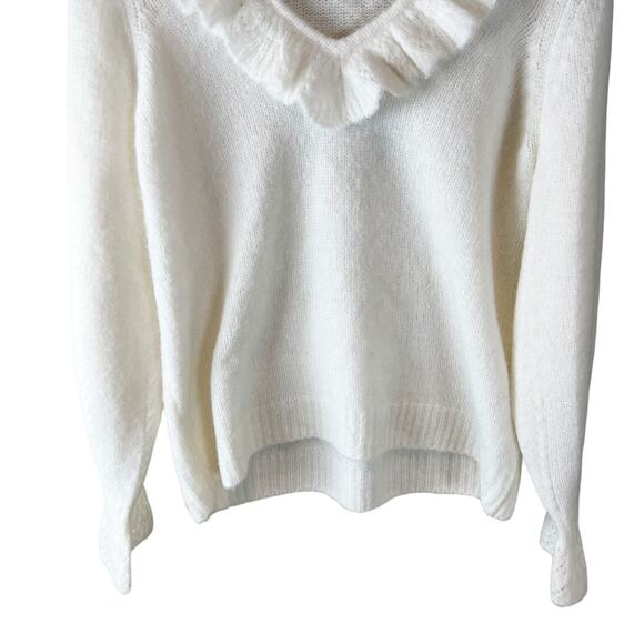 Boden Fluffy Frill V-neck Sweater Ivory Alpaca Size 12 - Picture 12 of 15